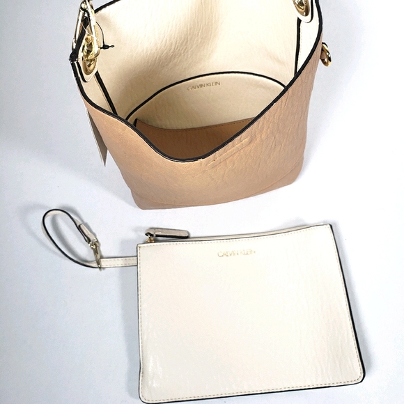 Calvin Klein Reversible Bucket Bag Purse White Tan - Picture 2 of 10